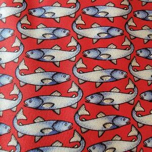 Beaufort Tie Rack Tie Red w/ Fishes - 100% Silk